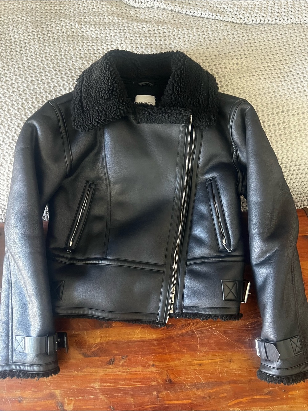 Jason Wu Black Faux Leather Shearling Biker Jacket - Women